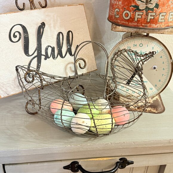 VTG Wire chicken egg basket with pastel eggs - Picture 5 of 11